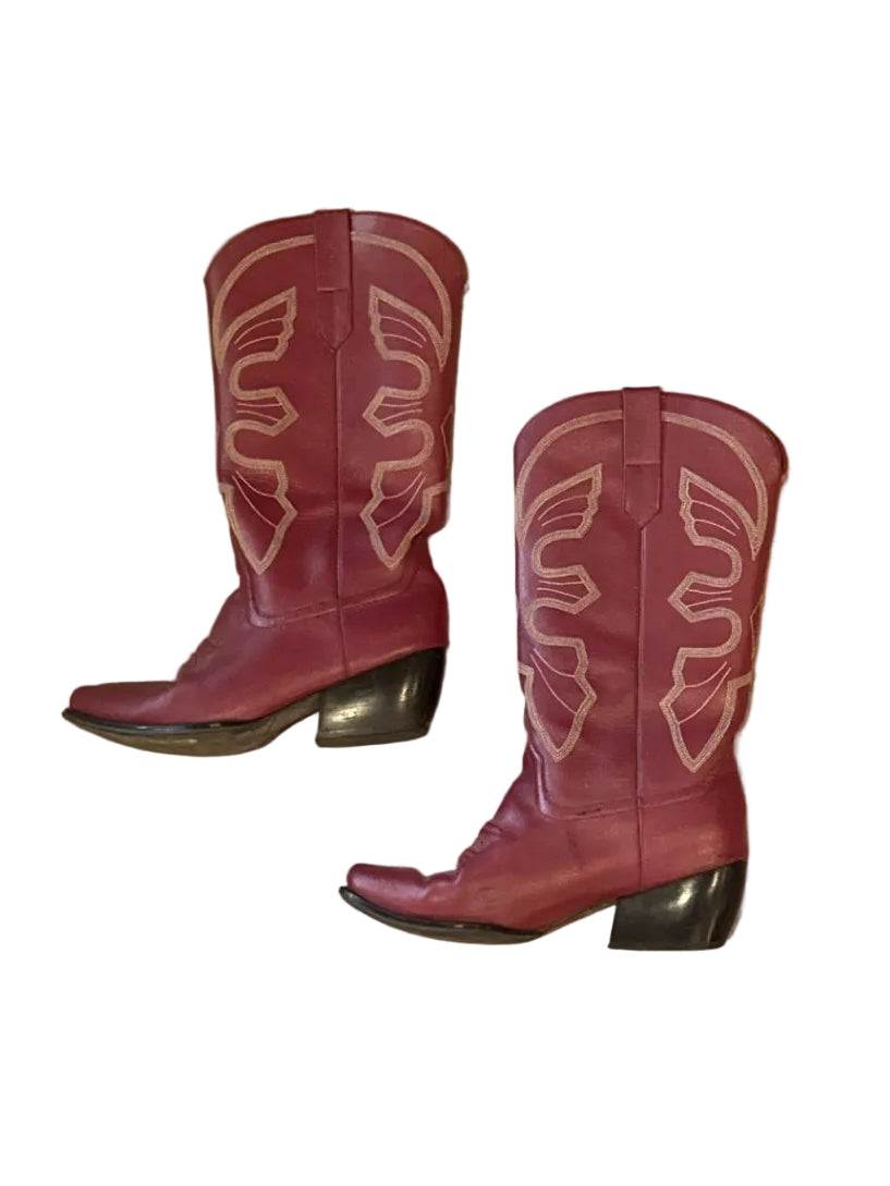 Plum Leather Cowboy Boots — 5.5