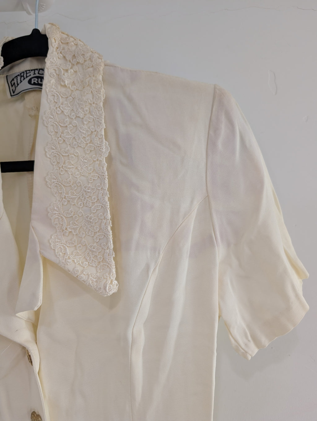 Vintage White Collared Button Dress -5 (small stains)