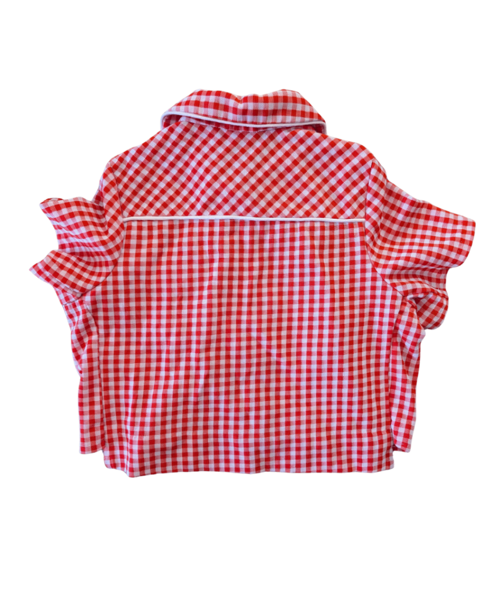 White and Red Gingham Crop Button Up - 7/8