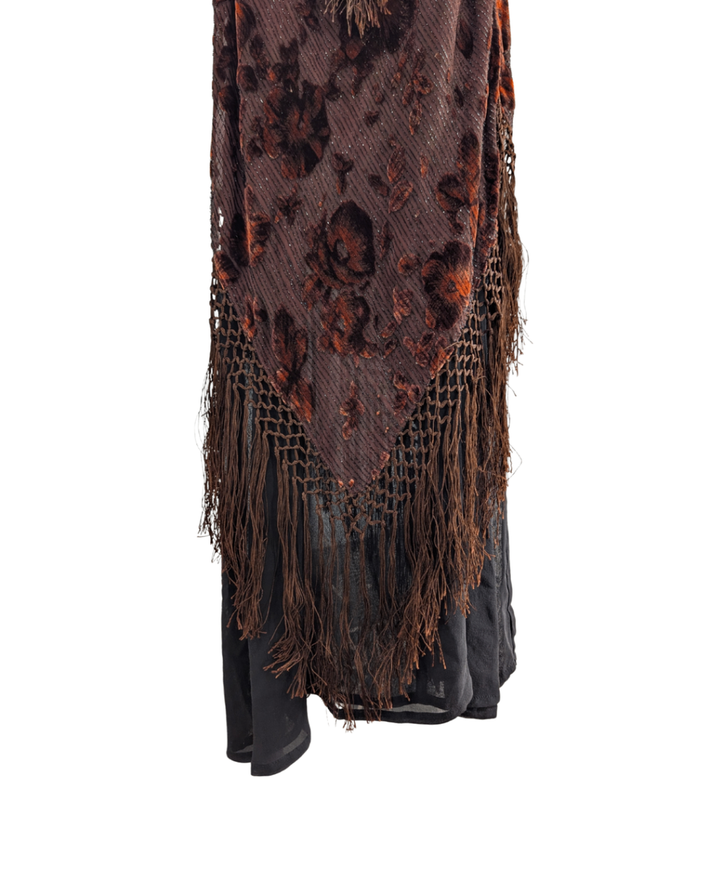 Silk/Velour Blend Floral Tassel Dress - M