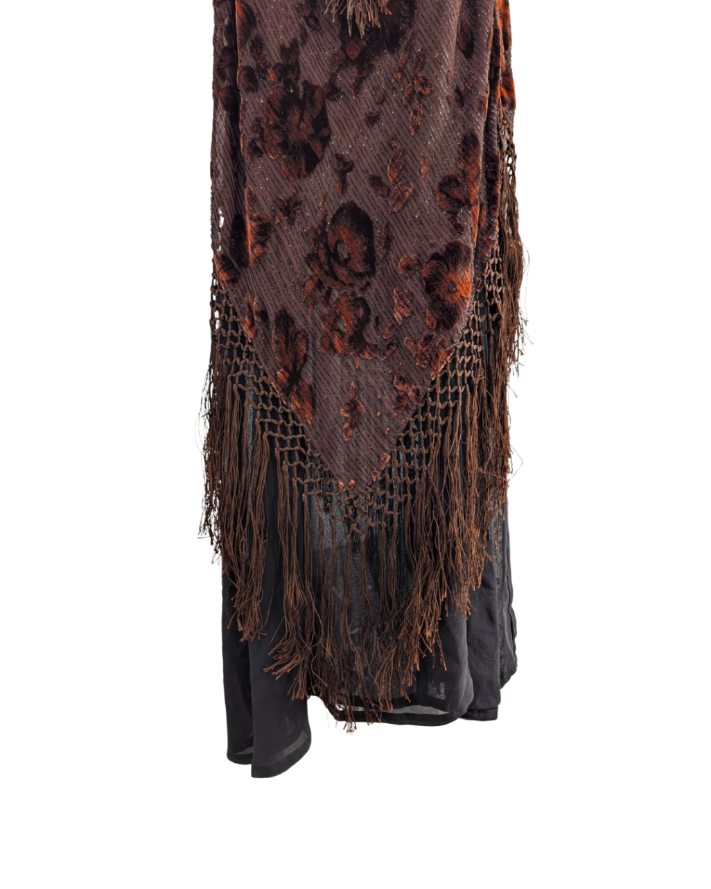 Silk/Velour Blend Floral Tassel Dress - M