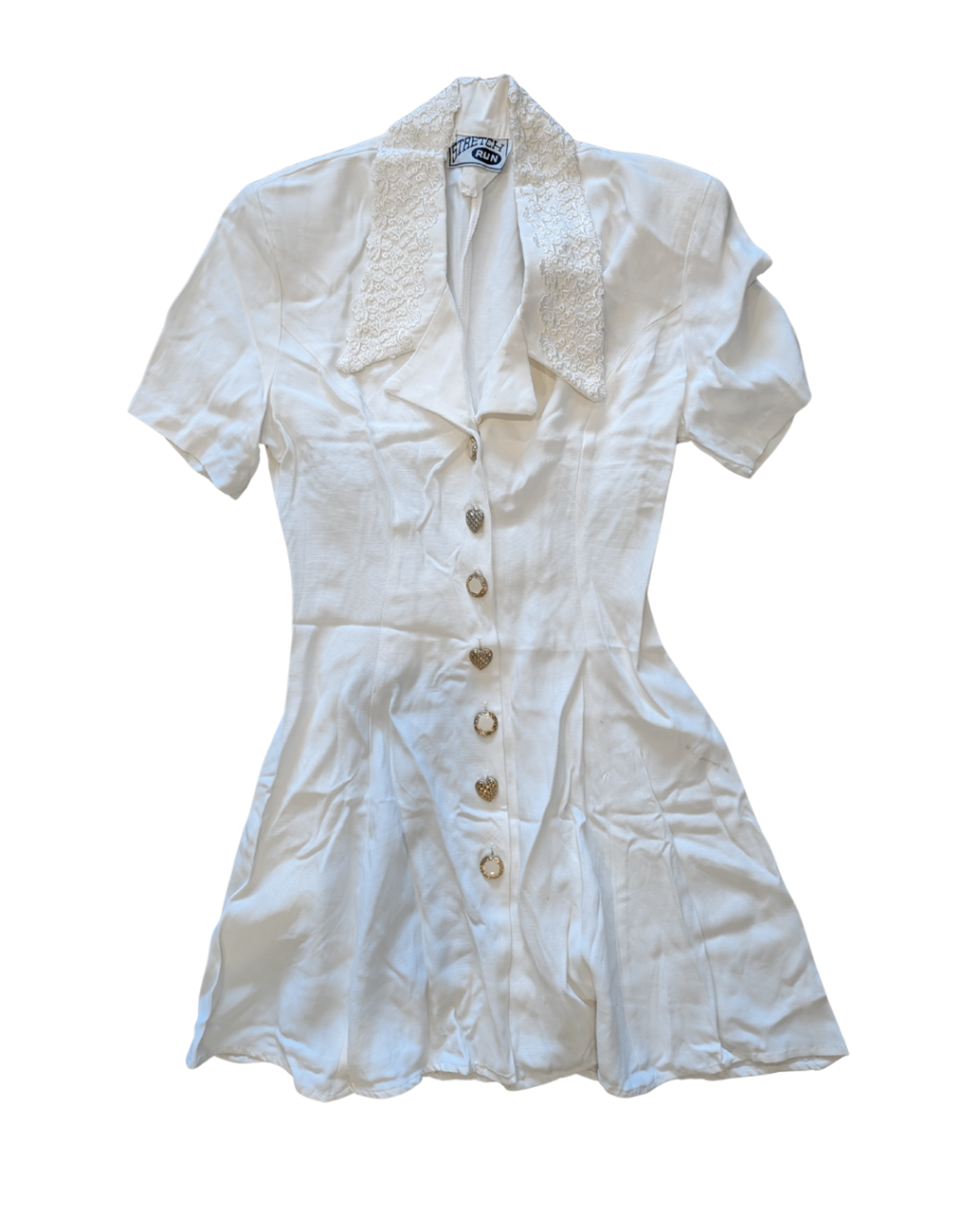 Vintage White Collared Button Dress -5 (small stains)