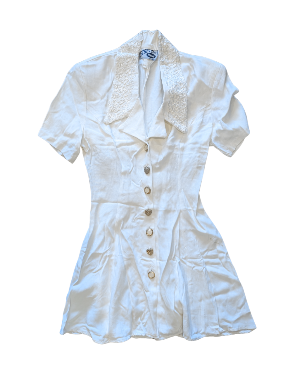 Vintage White Collared Button Dress -5 (small stains)