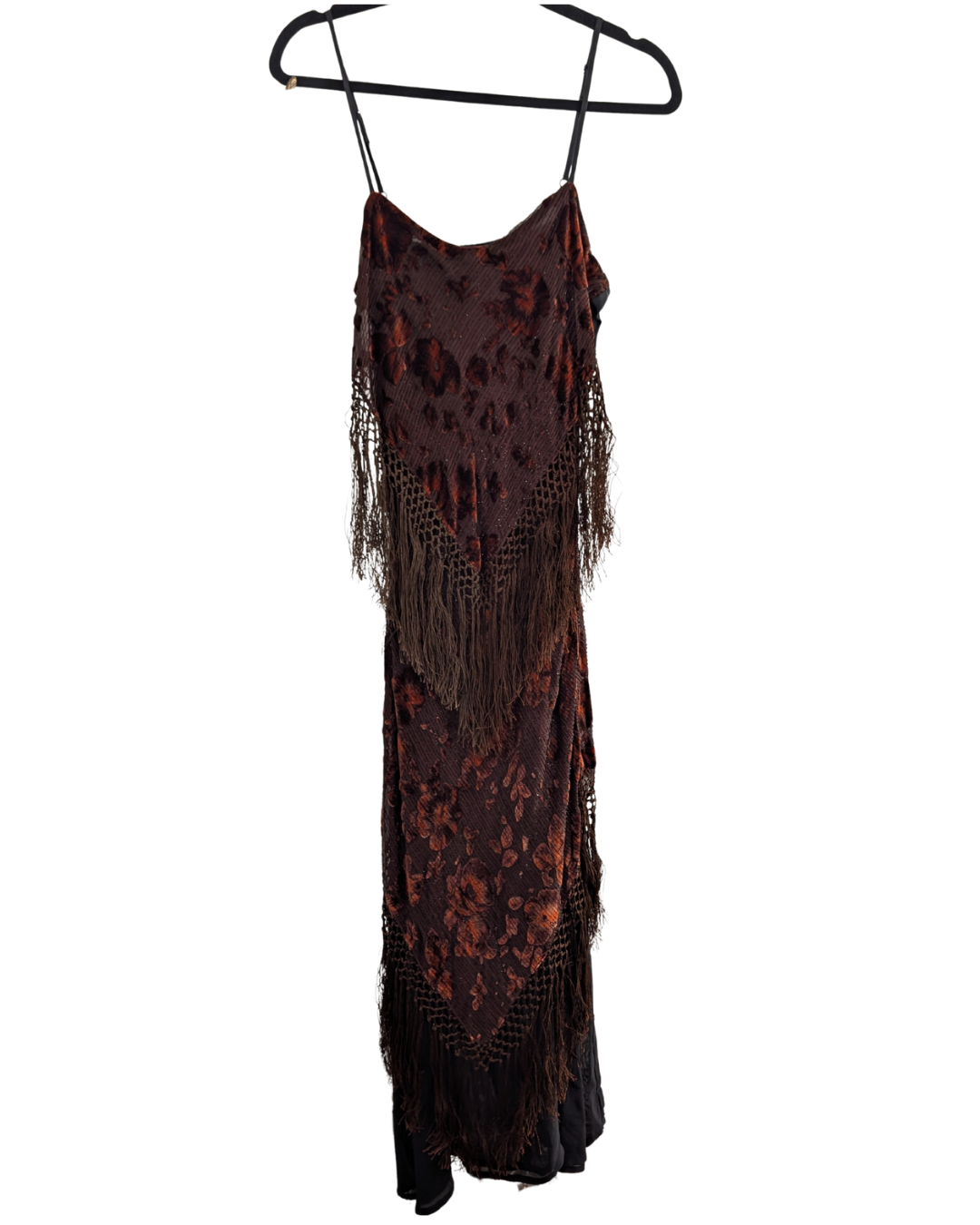 Silk/Velour Blend Floral Tassel Dress - M