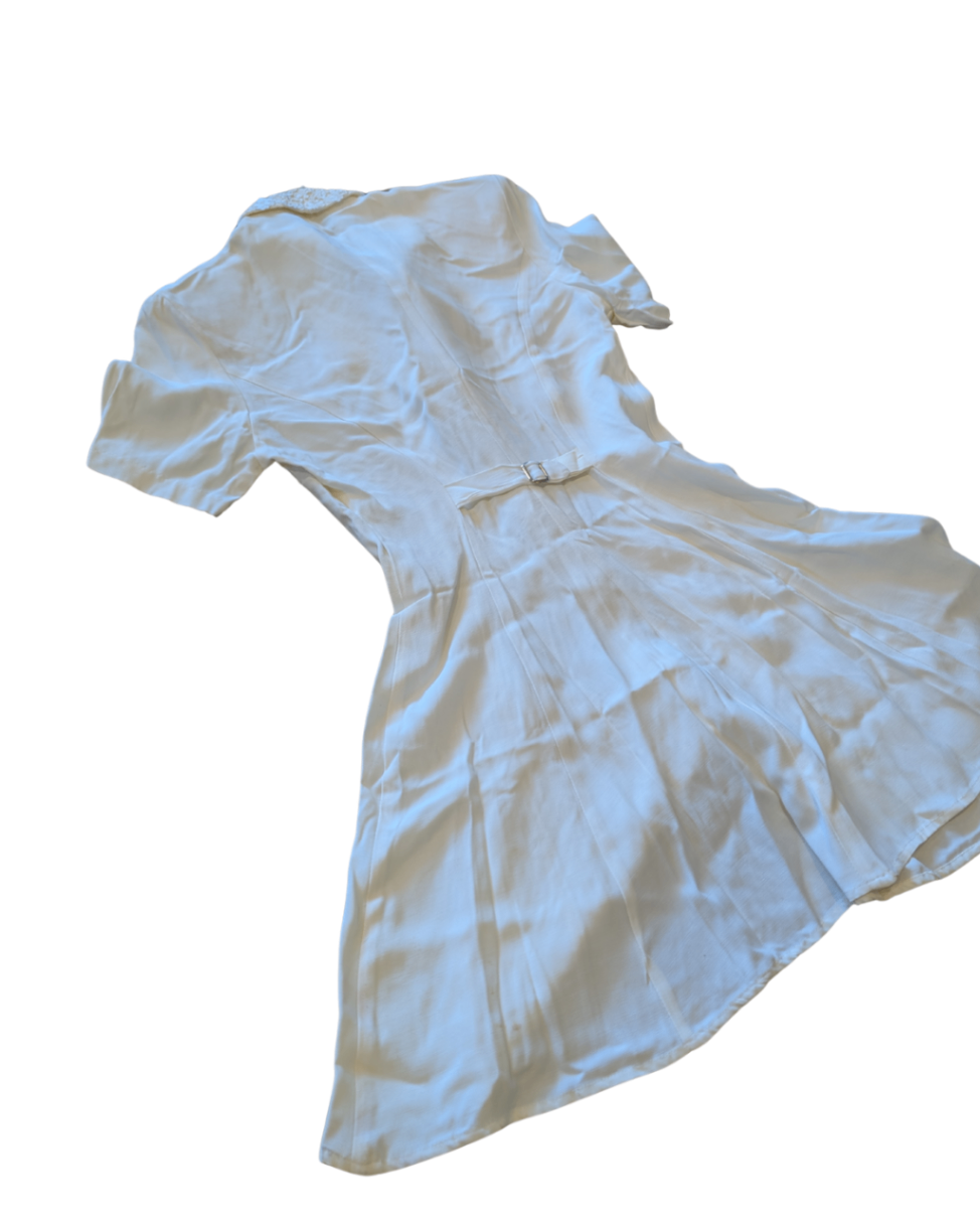 Vintage White Collared Button Dress -5 (small stains)