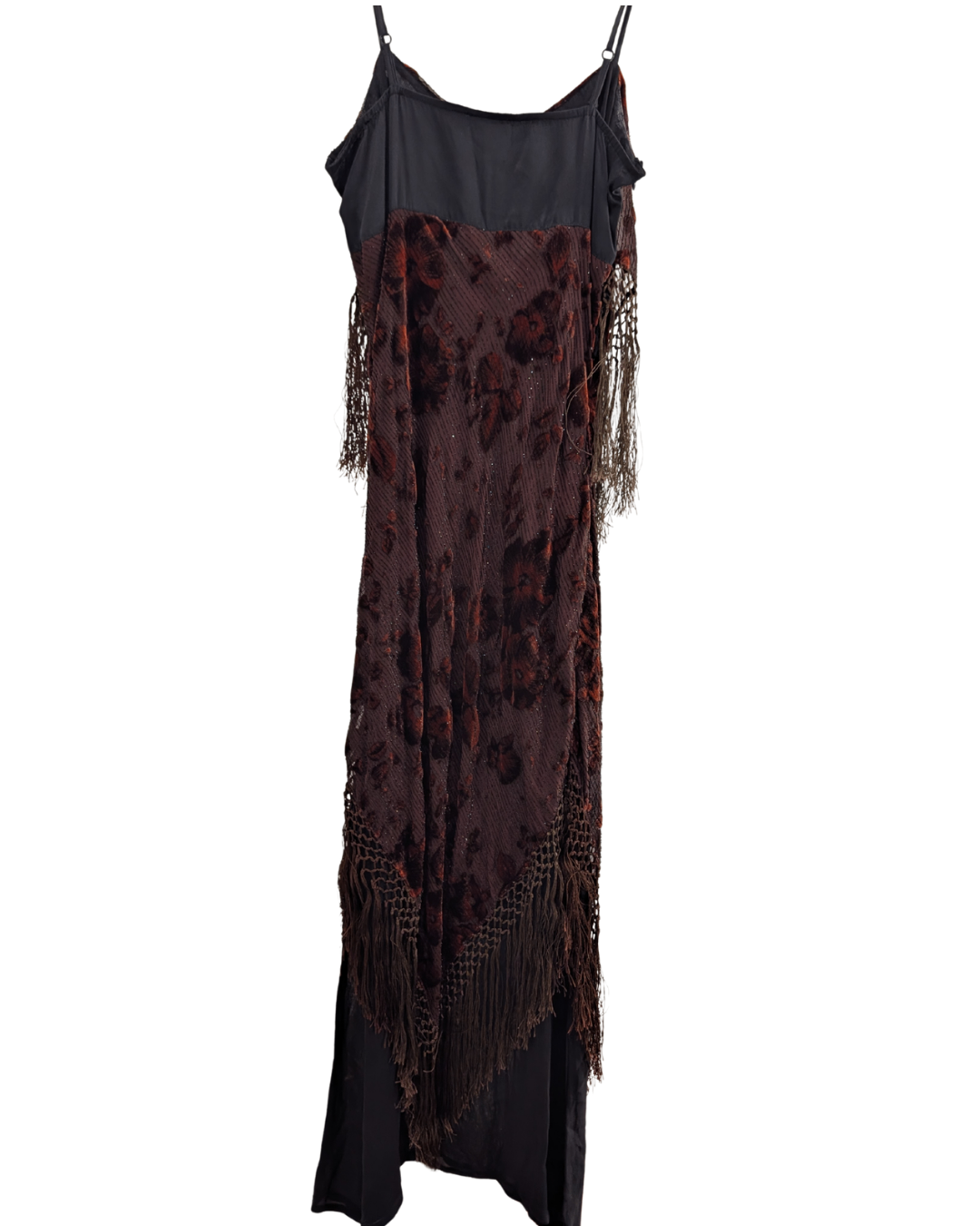 Silk/Velour Blend Floral Tassel Dress - M
