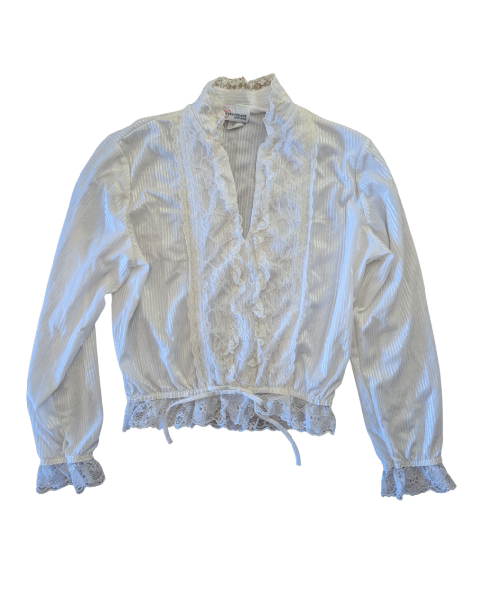 Vintage White Lace Long Sleeve Blouse - L