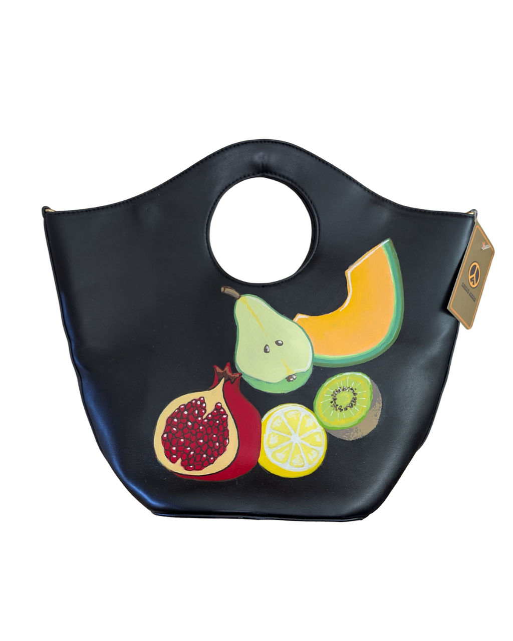 Hand Painted Fruit Black Handbag