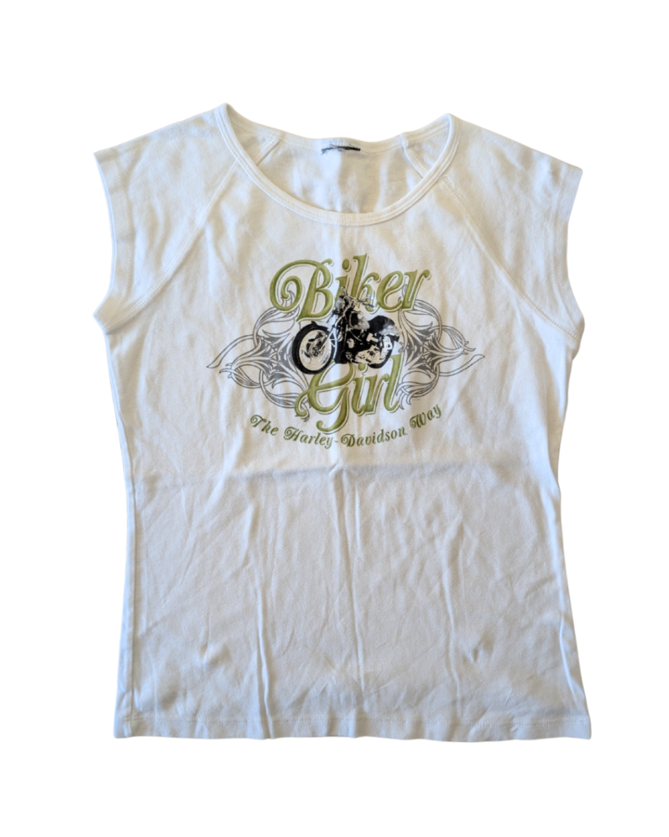 '05 White Harley Bike Baby Tee - L