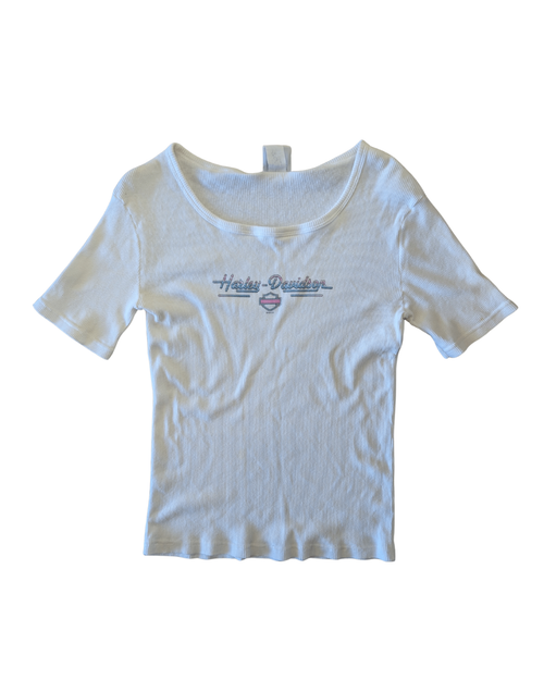 '02 White Ribbed Harley Tee - XL (small stain)