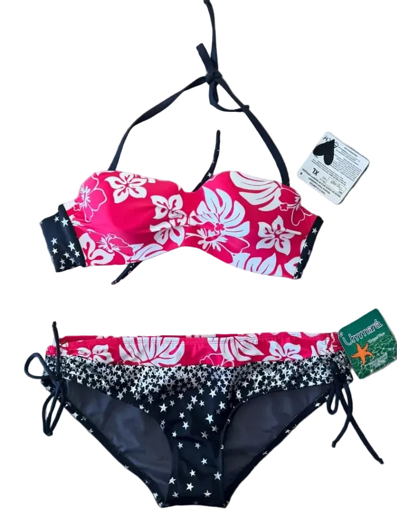 Pink, White, Black Bikini — XXL