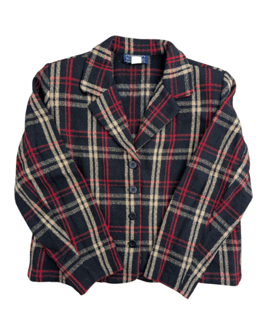 Vintage Black Plaid Blazer - 16