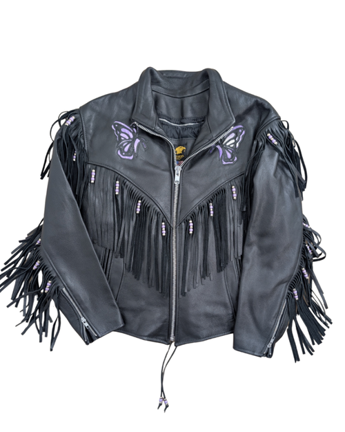 Black Butterfly Fringe Leather Jacket - 14