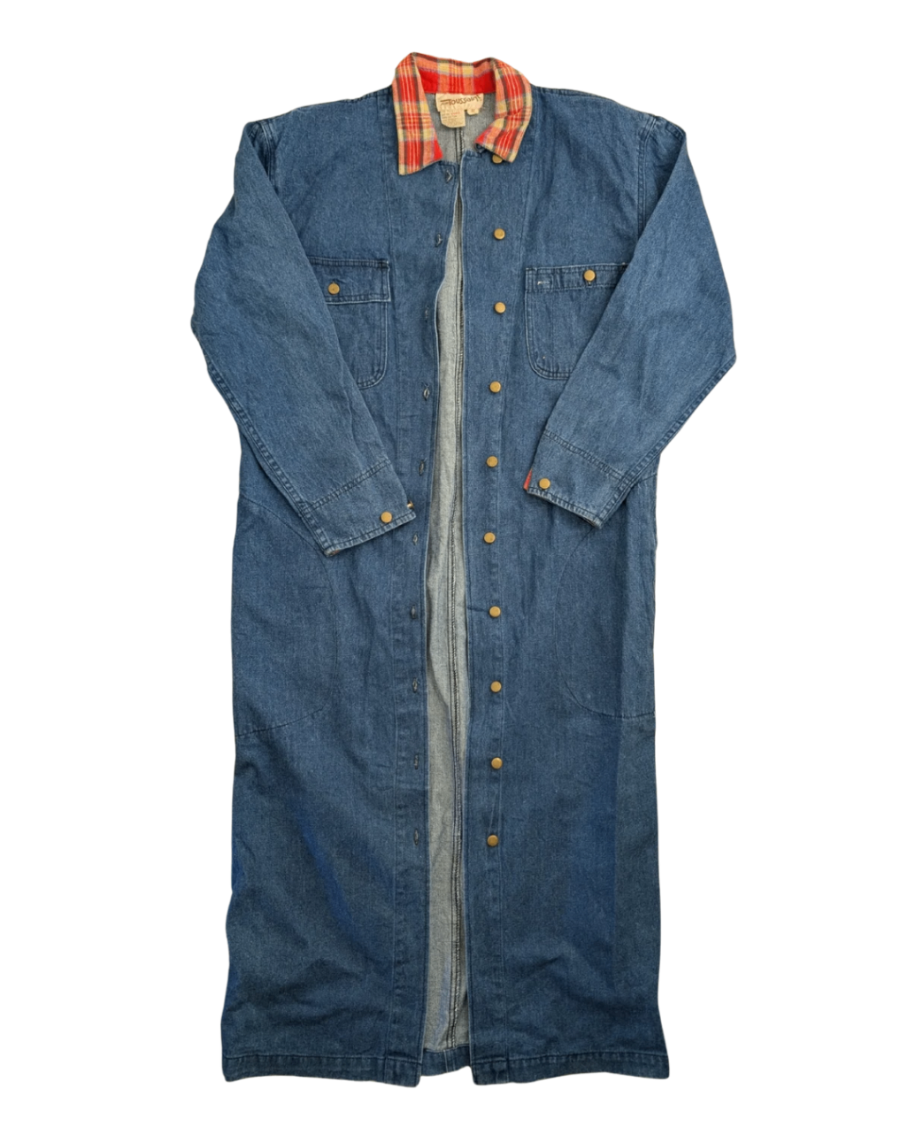 Vintage Plaid Collar Denim Trench - 12