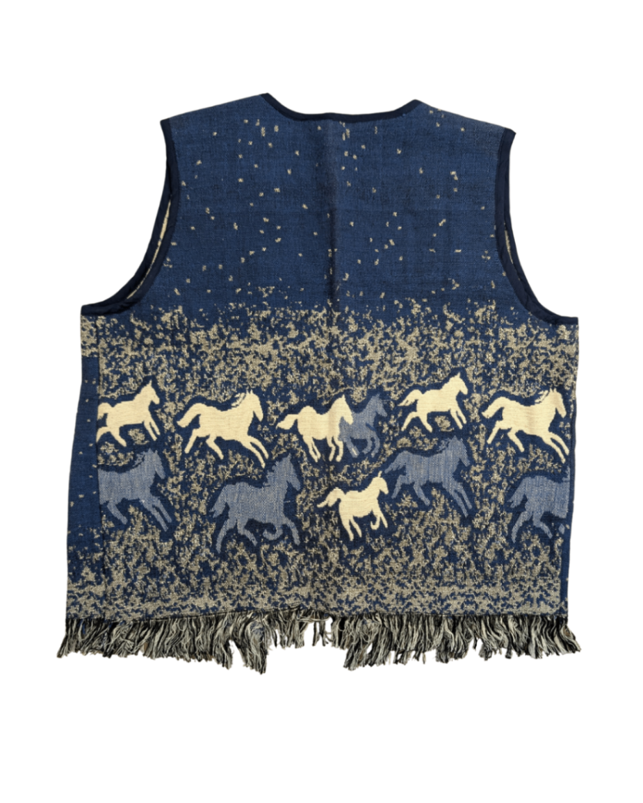 Vintage Blue/White Horse Vest - XL