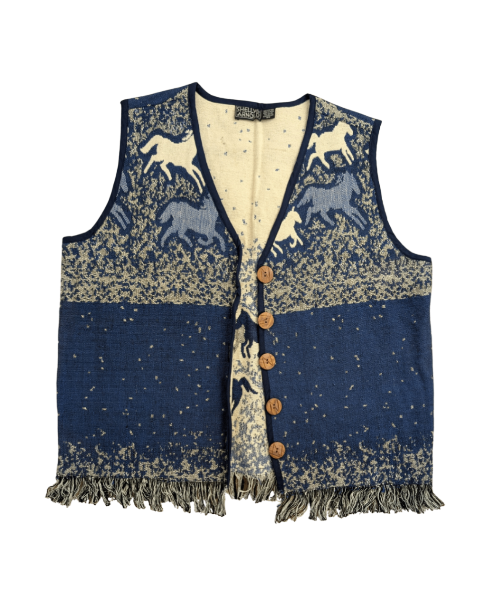 Vintage Blue/White Horse Vest - XL