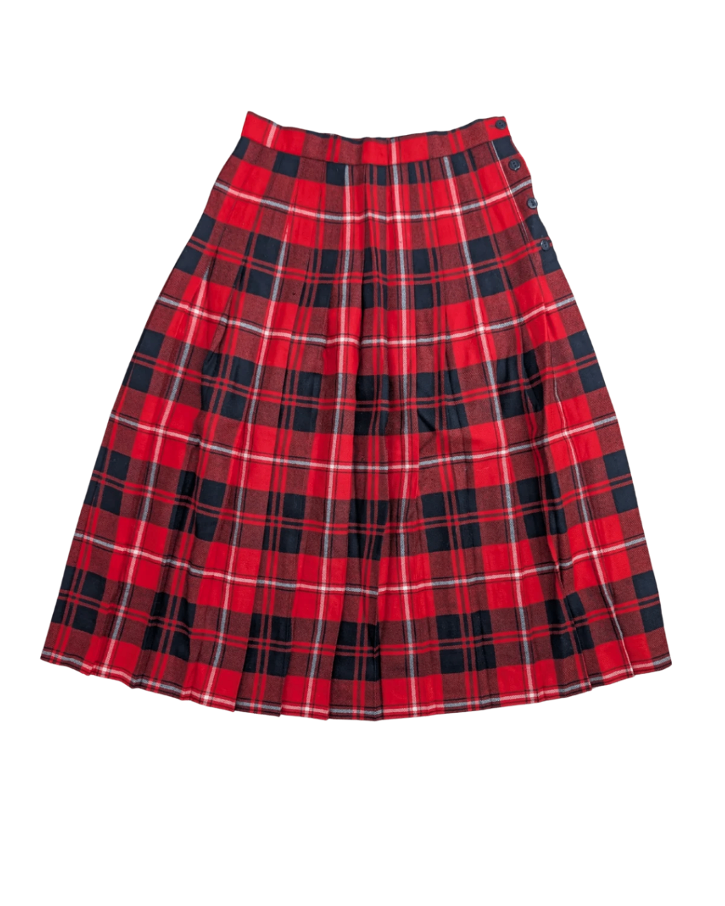 Vintage Wool Red/Black Plaid Pleated Skirt - 29W