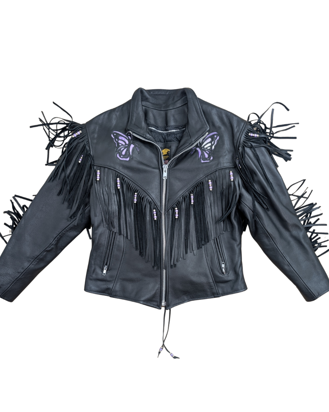 Black Butterfly Fringe Leather Jacket - 14