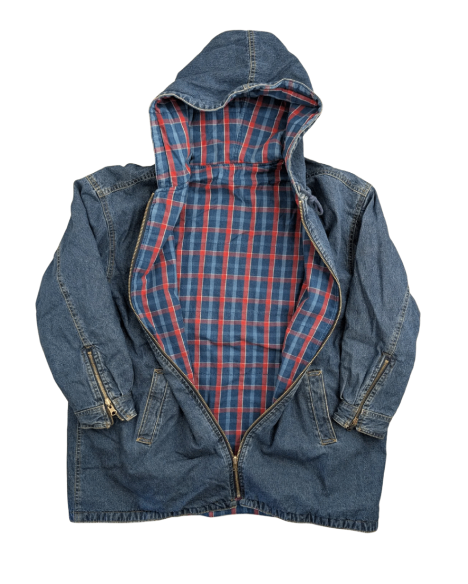 Reversible Denim/Plaid Hooded Zip Up Jacket - XL