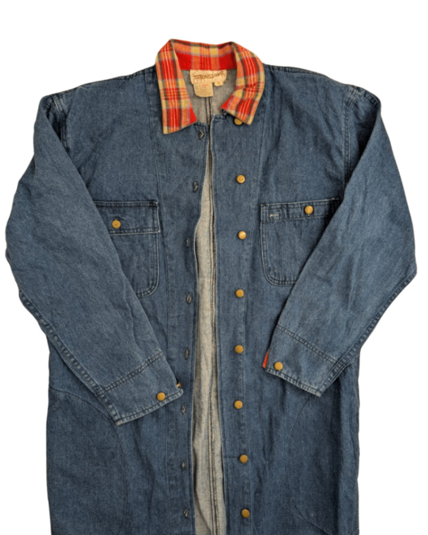 Vintage Plaid Collar Denim Trench - 12