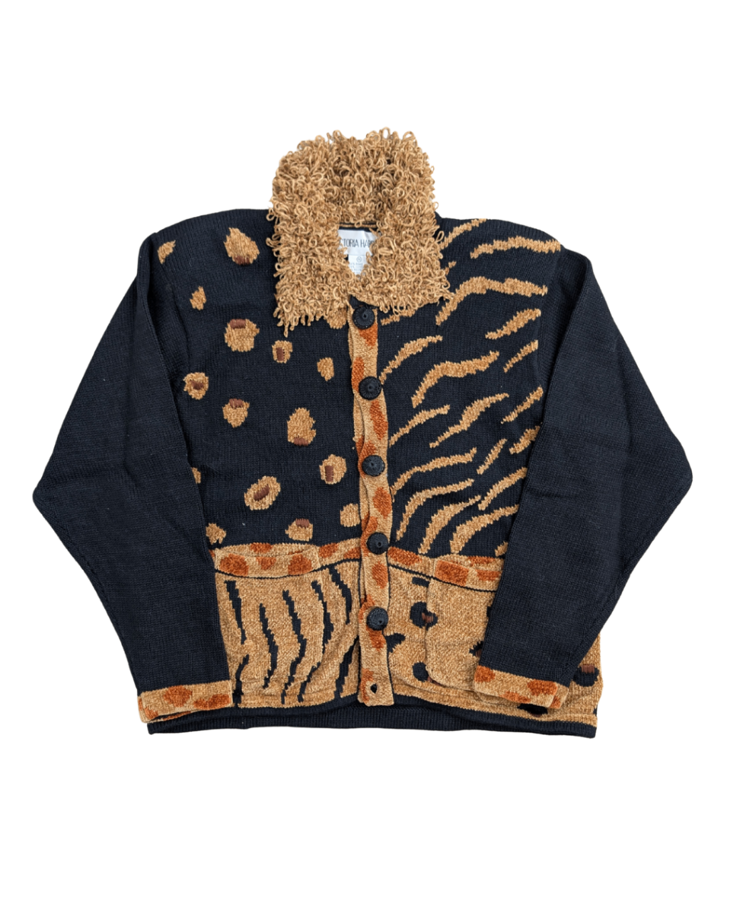 Vintage Black Animal Print Sweater - M