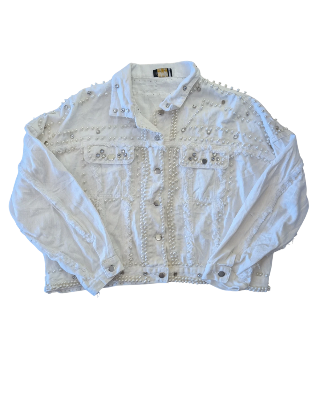 Vintage White Beaded Denim Jacket - L