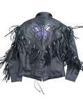 Black Butterfly Fringe Leather Jacket - 14