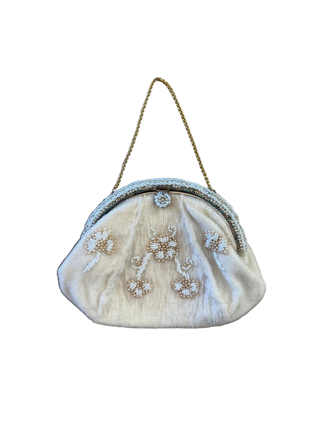Cream Beaded Floral Handbag
