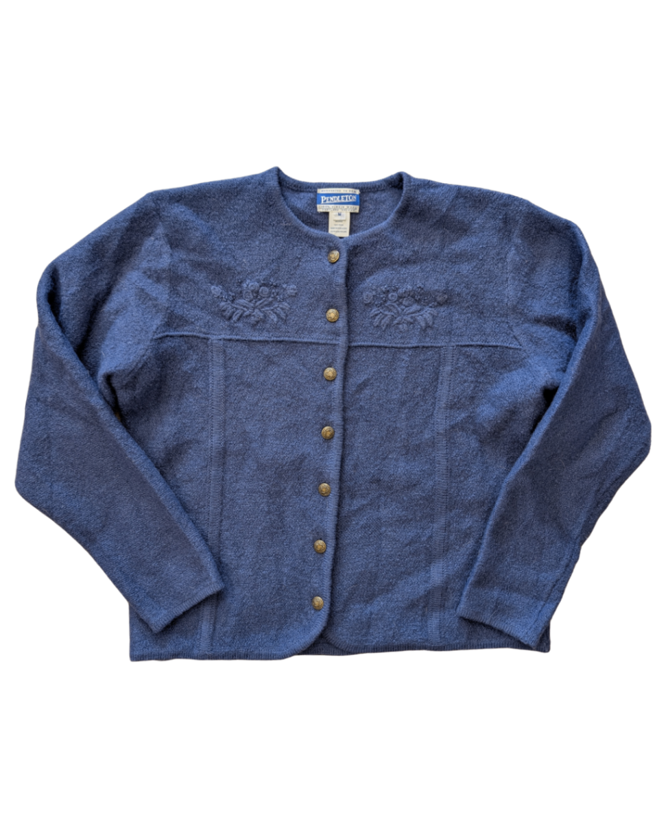 100% Wool Vintage Pendleton Navy Cardigan - M