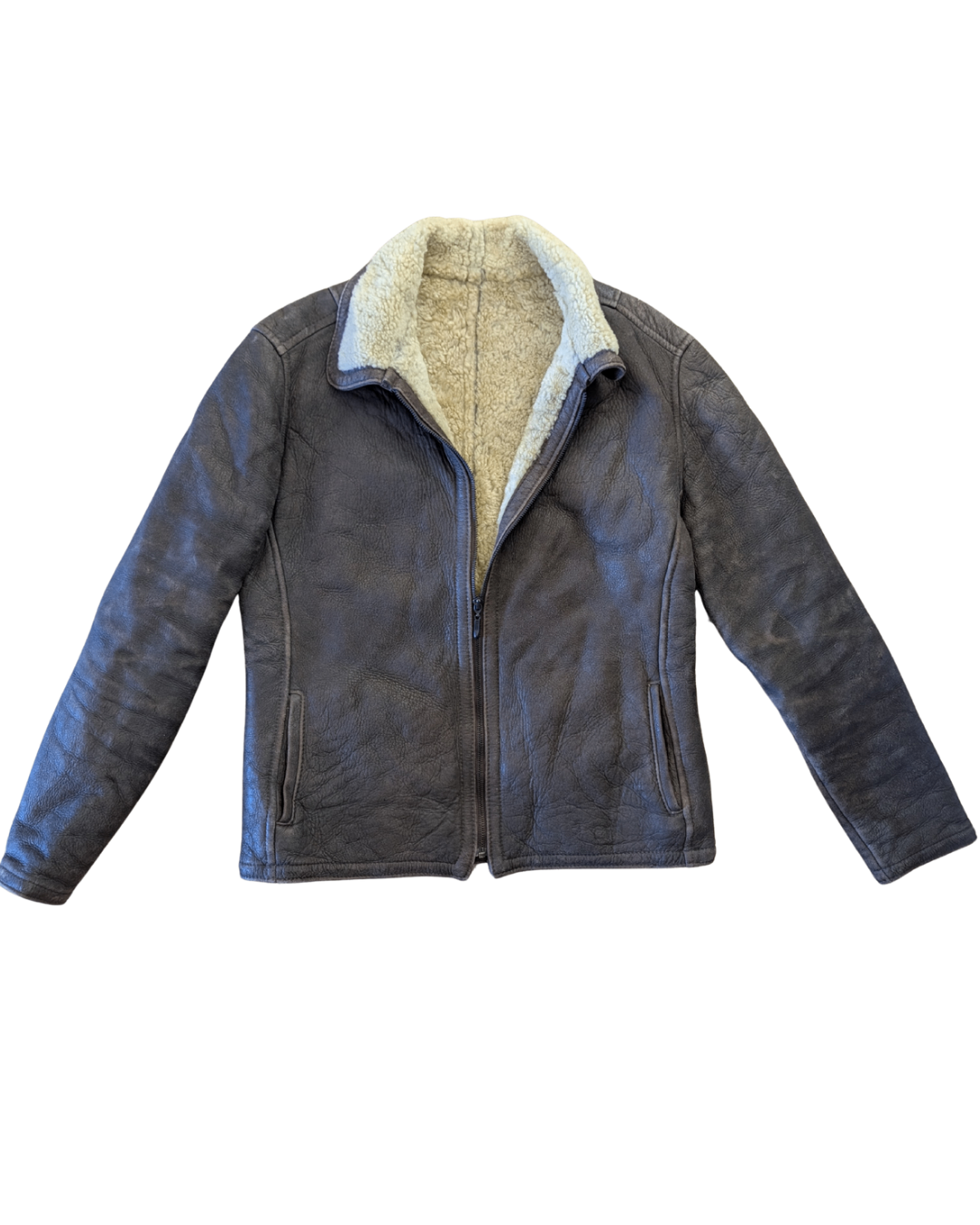 100% Leather Sheepskin Bomber Jacket - M