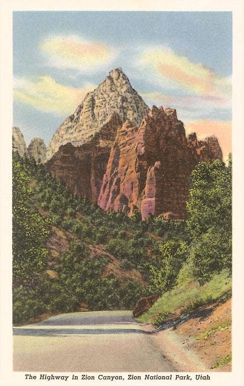 Highway, Zion Canyon Postcard