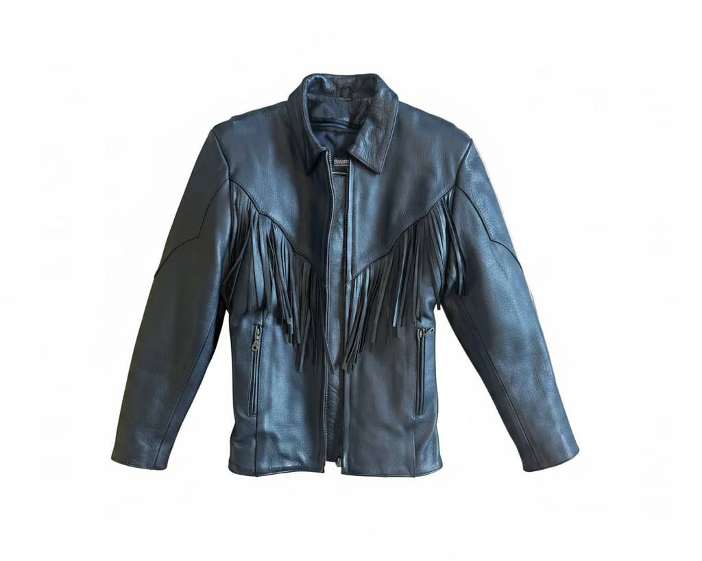 Fringe Leather Jacket Medium Black