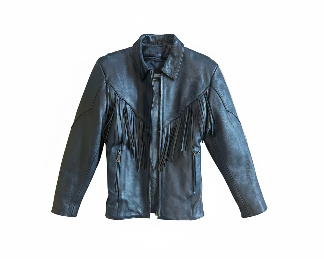 Fringe Leather Jacket Medium Black