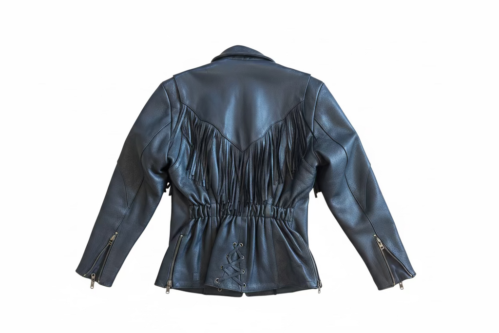 Fringe Leather Jacket Medium Black