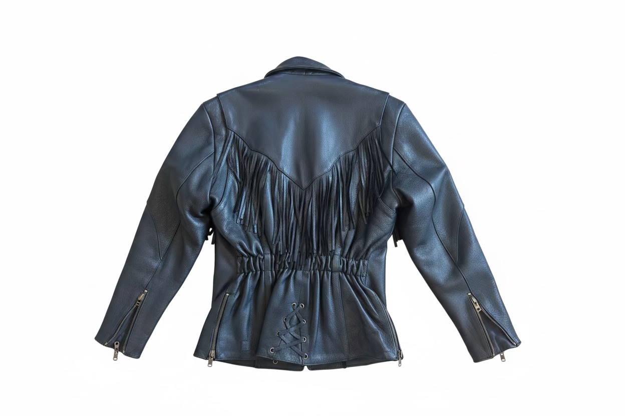 Fringe Leather Jacket Medium Black