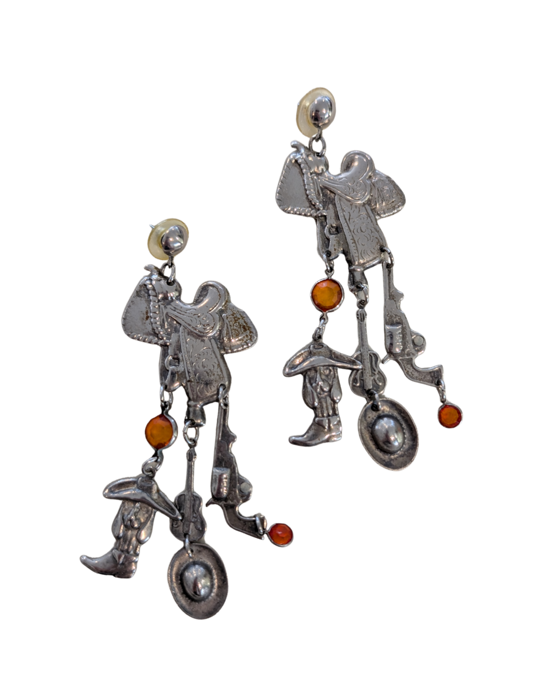 Vintage Silver Tone Western Earrings
